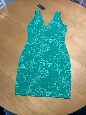 wild fable Teal Floral V-Neck Bodycon Mini Dress